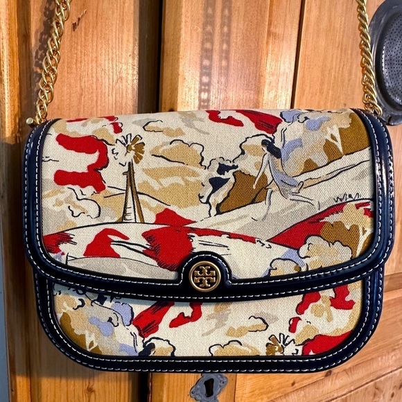 Tory Burch Robinson Printed Canvas Shoulder Bag Kite Landscape NWT - Picture 1 of 16